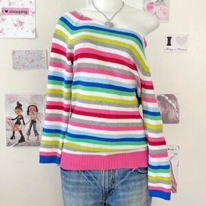 Rainbow Striped Off-The-Shoulder Knit Sweater